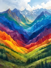 Poster - landscape with rainbow