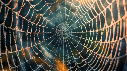 Dew-Kissed Spiderweb Glistening at Dawn