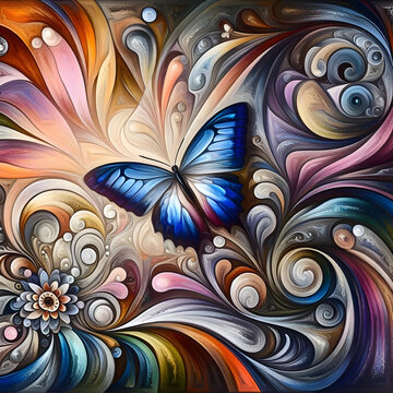 Abstract artistic background. butterfly sitting on flower in different types