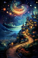 landscape with moon and stars, generative ai