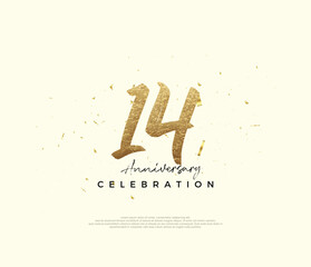 Wall Mural - 14th anniversary celebration, with gold glitter numbers. Premium vector background for greeting and celebration.