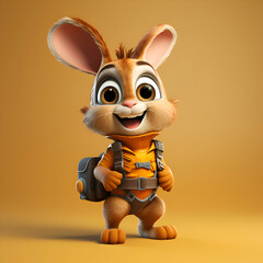 Wall Mural - 3D Illustration of a Cartoon Easter Bunny with a Backpack