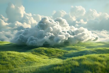 Wall Mural - Fluffy clouds over grassy hills