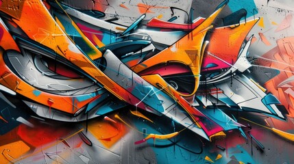 Poster - Striking and Vibrant Urban Graffiti Art with Abstract Shapes and Patterns A dynamic colorful and chaotic composition featuring a mix of wildstyle lettering and abstract geometric forms in an urban