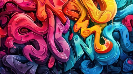 Poster - Visually striking abstract artwork featuring intricate flowing graffiti style typography in a bold multicolored palette The dynamic expressive letters create a sense of energy and movement showcasing