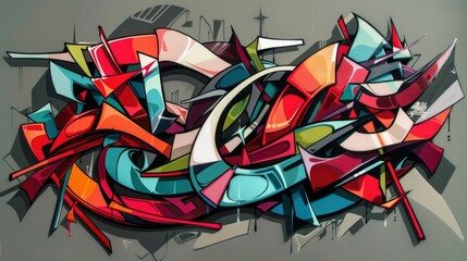 Poster - Striking abstract graffiti inspired design featuring complex interlocking letterforms and dynamic vibrant shapes in a visually captivating composition