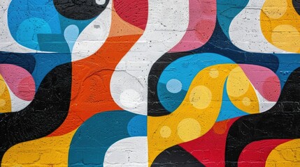Poster - Vibrant abstract mural blending graffiti elements with contemporary art styles Captivating geometric patterns bold colors and dynamic composition create a visually striking and energetic backdrop