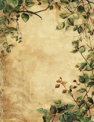 Wall Mural - Vintage Leafy Border on Aged Paper Background
