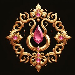 Golden Thai art pink gem item, gold  Thai diamond and crystal