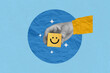 © sichon - Creative art collage of customer show smile face emoticon for rating. Service rating, satisfaction and positive feedback concept