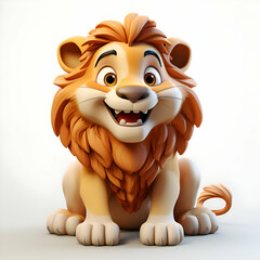 Wall Mural - Lion cartoon character on white background. 3d rendering. Illustration.