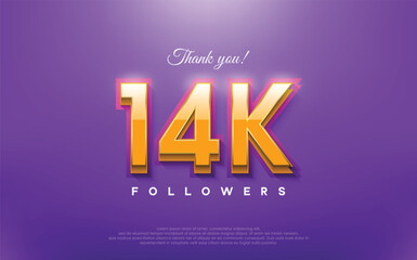 Thank you 14k followers, 3d design with orange on blue background.
