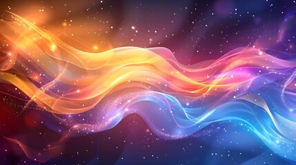 Wall Mural - Colorful abstract glowing magic light curves and waves background