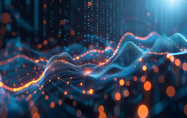 Poster - Abstract digital chart with blue lines and data points, illustrating financial trends and futuristic analysis