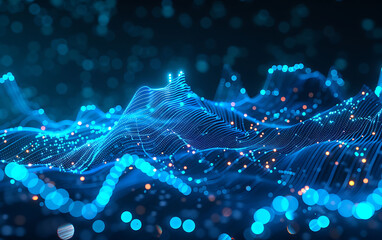 Poster - Abstract digital chart with blue lines and data points, illustrating financial trends and futuristic analysis
