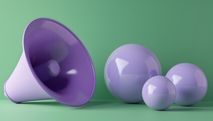 Poster - A purple speaker and two spheres of air floating in the background, rendered with a teal green gradient
