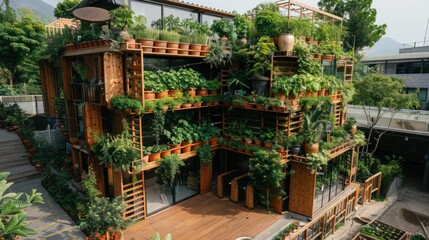 Wall Mural - Innovative urban farming techniques in compact spaces. 