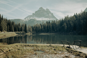 A magical lakeside landscape in the Italian Alps.