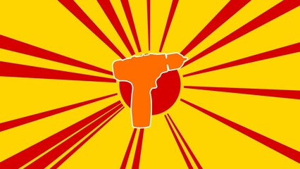 Poster - Electric screwdriver symbol on the background of animation from moving rays of the sun. Large orange symbol increases slightly. Seamless looped 4k animation on yellow background