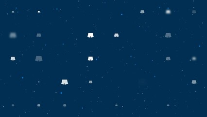 Poster - Template animation of evenly spaced shorts symbols of different sizes and opacity. Animation of transparency and size. Seamless looped 4k animation on dark blue background with stars