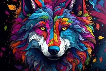 doodle background design, colorful wolf graffiti art