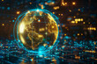 © Sunday Cat Studio - Neon blue and gold globe, world economic and financial concept