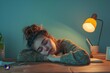 © AI Dev Studio - A person taking a resting on a desk at night, illuminated by the warm glow of a desk lamp