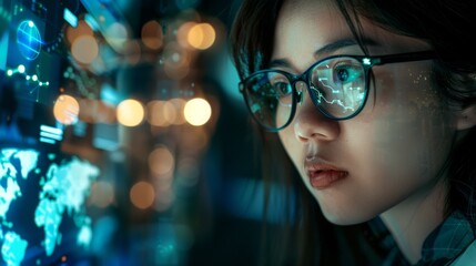 Wall Mural - a woman in futuristic glasses