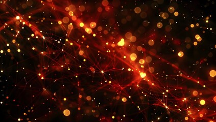 abstract background of glowing red lines and yellow dots forming an intricate network on black, in the style of a techinspired background, cinematic 
