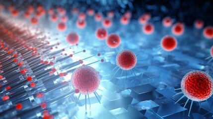 Poster - AI analyzes data to find a cure for AIDS. Anxious atmosphere The results help researchers develop new antiviral drugs.
