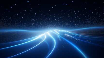 Poster - Blue particle wave with slanted curved dots