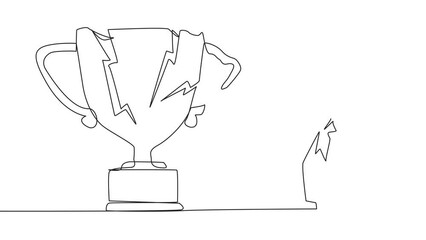 Poster - Animated self drawing of single continuous line drawing Arabian businessman preparing to hit big trophy. Rampage. Smashing the trophy with a sledgehammer. Failed. Full length single line animation