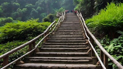 The endless stairs to ascend Mount Emei, Emeishan, Sichuan, China.generative.ai 