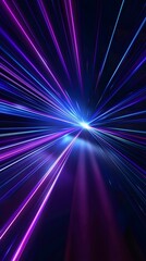 Canvas Print - Vibrant neon light rays background, glowing blue and purple lines in space tunnel