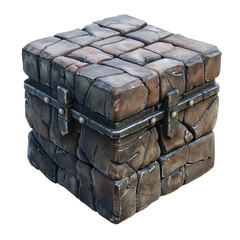 Sticker - [Transparent Background PNG]Stone Cube with Metal Straps