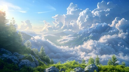 Wall Mural - Green Mountains and Blue Sky