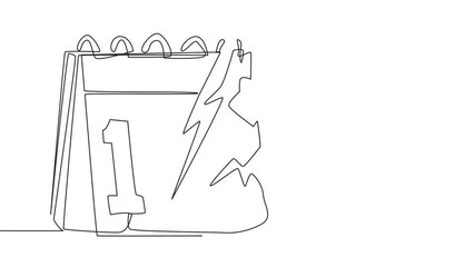 Poster - Animated self drawing of single one line drawing Arab businessman preparing to hit the big desk calendar. Lots of deadlines, holiday schedules become messy. Full length single line animation