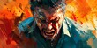 © duyina1990 - man in blue shirt screaming with orange background