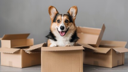 Poster - A Corgi in a Cardboard Box