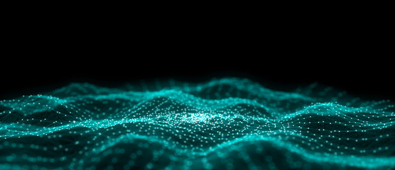 Leinwandbilder - Circle blue wave of particles. Abstract background with a dynamic wave. 3d rendering.
