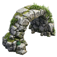 Wall Mural - [Transparent Background PNG]Grey stone archway with green plants growing on it