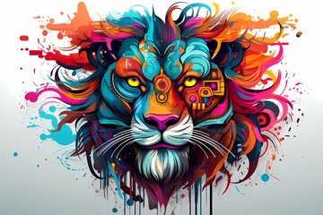 street graffiti design, colorful lion graffiti