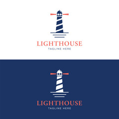 Creative harbor lighthouse building template logo vintage design.