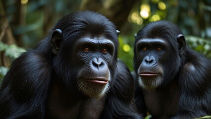 Wall Mural - closeup group of wild apes in nature