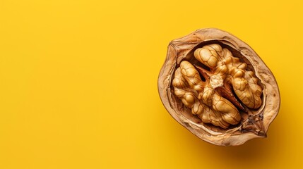 Wall Mural - Close up walnuts, vivid yellow background