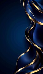 Elegant blue silk background with golden ribbons and luxurious design