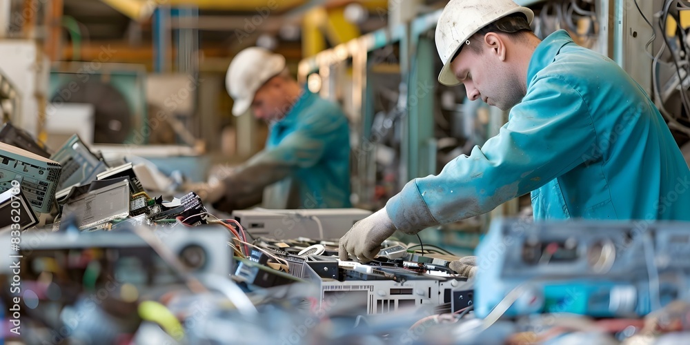 Workers sorting and dismantling used electronics at an ewaste recycling ...