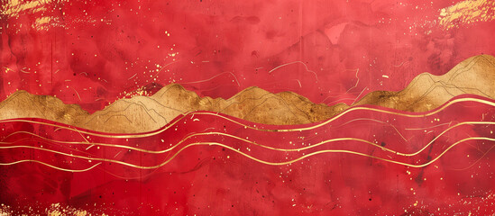 Wall Mural - red golden line circle curve minimalism luxury texture banner background