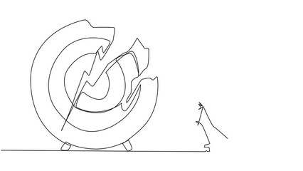 Poster - Self drawing animation of single continuous line drawing businessman preparing to hit a big megaphone. Rampage. Destroy of hoax information that damage business stability