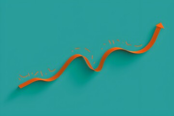 Poster - A simple cartoon style line drawing of an upward trending graph with wavy lines on a solid teal background
